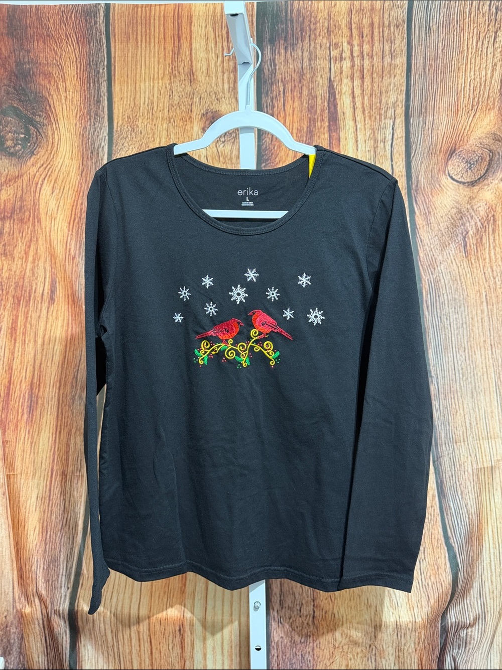 Erika Red Cardinal Snowflake Long Sleeve Tee Size L